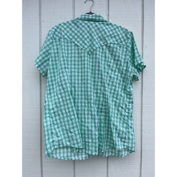 Wrangler Western Style Pearl Snap Up Men's Short Sleeve Green Plaid Shirt Sz XXL - Picture 3 of 6